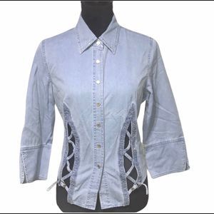 Denim Top with Lattice Side Cut-Outs